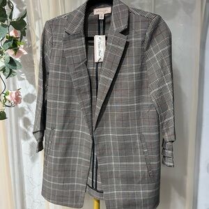 Philosophy Gray and White Plaid Blazer